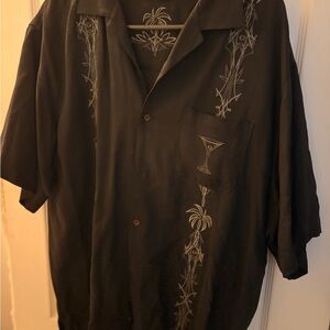 Tommy Bahama Black Short-Sleeve Camp Shirt with Light Gray Embroidery
